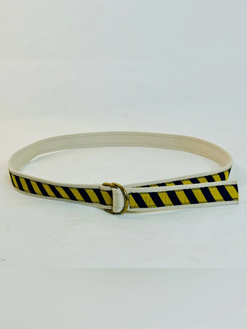University of Michigan Maize and Blue Grosgrain Ribbon D-Ring Belt, Brass Buckle